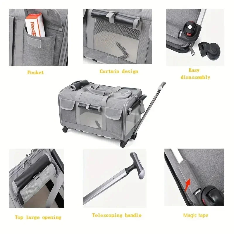 Extra Large Portable Pet Trolley Case, Detachable Dog Trolley Case, Large Foldable Pet Bag Cat Travel Carrier Bag