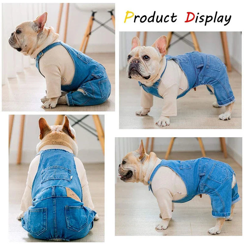 Fashion Pet Jean Clothes Overalls for Dogs Denim Strap Pant Jumpsuit for Small Medium Dogs 2021 Design French Bulldog Apparel