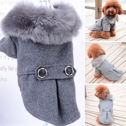 Winter Dog Clothes Pet Cat fur collar Jacket Coat Sweater Warm Padded Puppy Apparel for Small Medium Dogs Pets