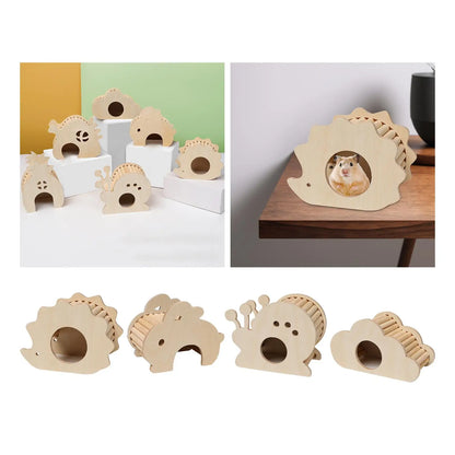 Hamster Wooden House Hideout Habitats Decor Climbing Hut Dwarf Hamsters Gerbils