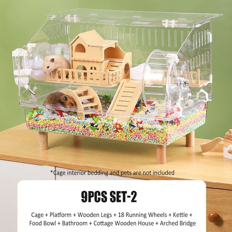 Transparent Hamster Cage Acrylic Hamster Habitat House Breathable Rabbit Chinchilla Guinea Pig Cage Small Animal Breeding Box