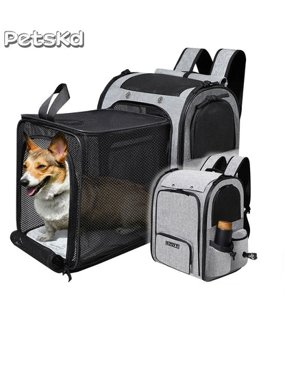 Pet Backpack Expandable Foldable Cat Carrier for Small Medium Dog and Cat Transport Dog Bag Large Space Pets Carrier with Zipper