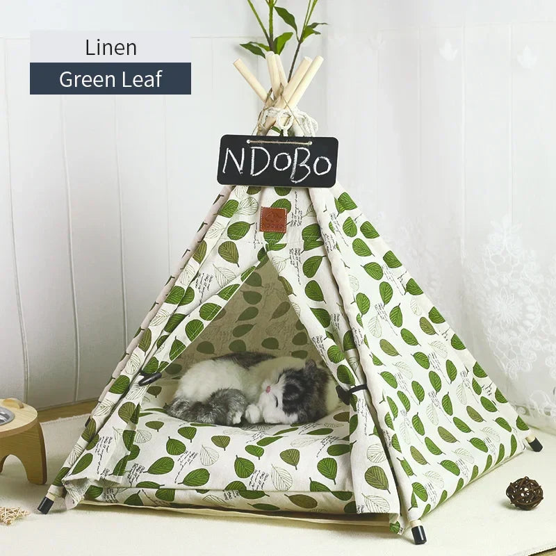 Pet Tent House Dog Bed Portable Removable Washable Teepee Puppy Cat Indoor Outdoor Kennels Cave with Cushion and Blackboard