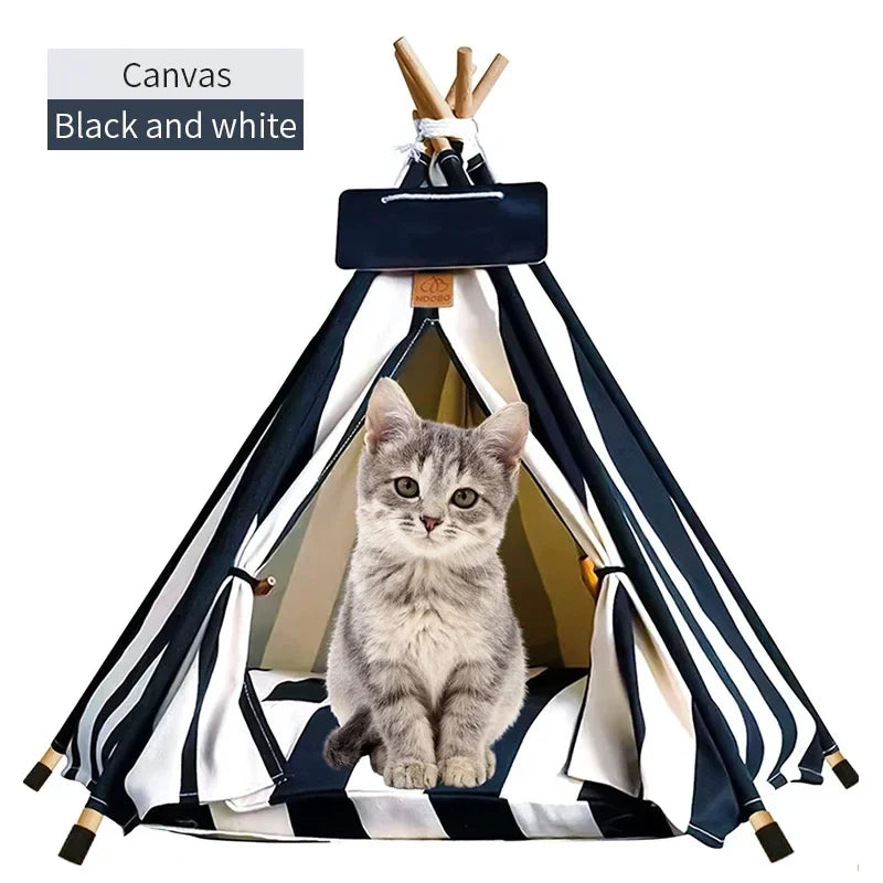 Pet Tent House Dog Bed Portable Removable Washable Teepee Puppy Cat Indoor Outdoor Kennels Cave with Cushion and Blackboard