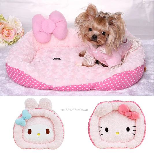 Cute Sanrio Hello Kitty Melody Pink Dog Bed For Pet Small Dogs Kennel Cartoon Embroidered Double Sided Pet House For Yorkies Dog