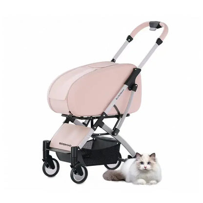 Cat Dog Pet Stroller Transparent Dog Walker Travel Stroller Pink Cat Stroller Out Dog Puller Lightweight Detachable