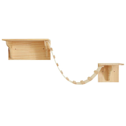 Wall Mounted Wooden Cat House Furniture Scratcher Shelves Climbing Ladder Perch Cat Bridge and Jumping Platform for Kitten Play