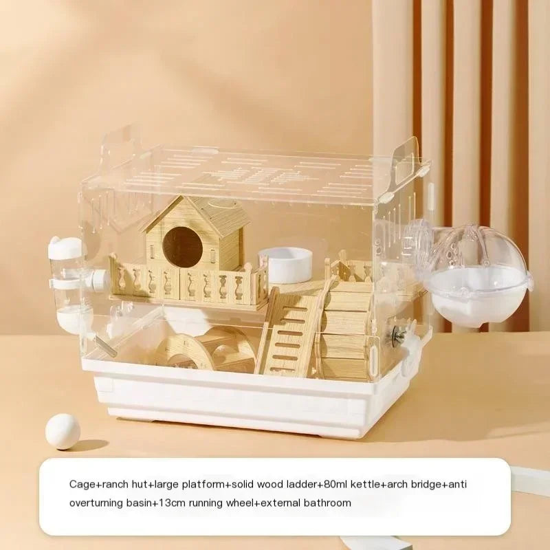 Two Floor Log Hamster Cage Large Space Special Acrylic Cage For Golden Bear Honey Bag Glider Pet Nest Cage Pet Supplies