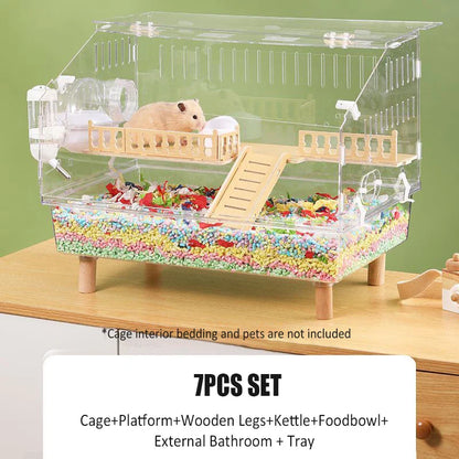 Transparent Hamster Cage Acrylic Hamster Habitat House Breathable Rabbit Chinchilla Guinea Pig Cage Small Animal Breeding Box