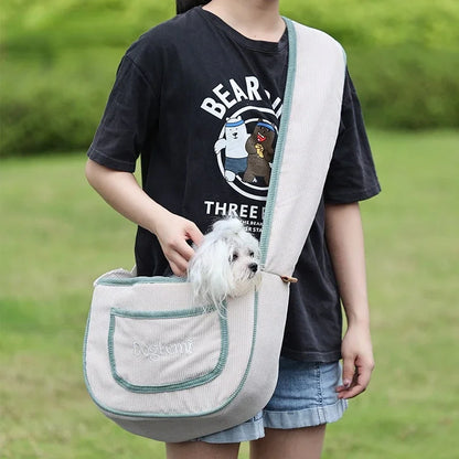 Carrier Bag for Cat and Small Dogs Light Weight Pet Shoulder Bag Washable Corduroy Breathable Travel Bag for Chihuahua Yorkshire