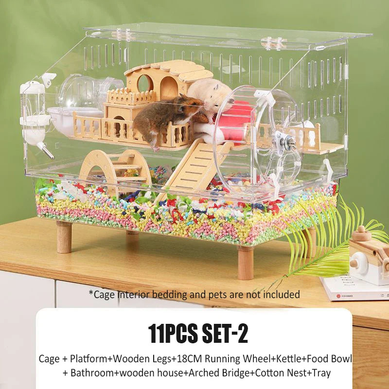 Transparent Hamster Cage Acrylic Hamster Habitat House Breathable Rabbit Chinchilla Guinea Pig Cage Small Animal Breeding Box